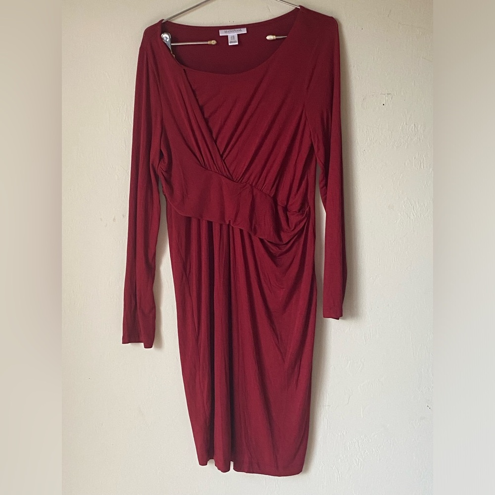 Motherhood Maternity Women Empire Waist Long Sleeve Dress - Burgundy - Size M